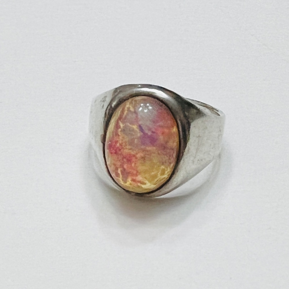 VINTAGE STERLING SILVER 925 STAMPED FAUX OPAL DOUBLET UNISEX RING, SIZE 7.5